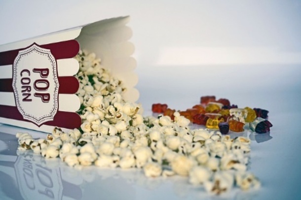 Spilled popcorn and candy