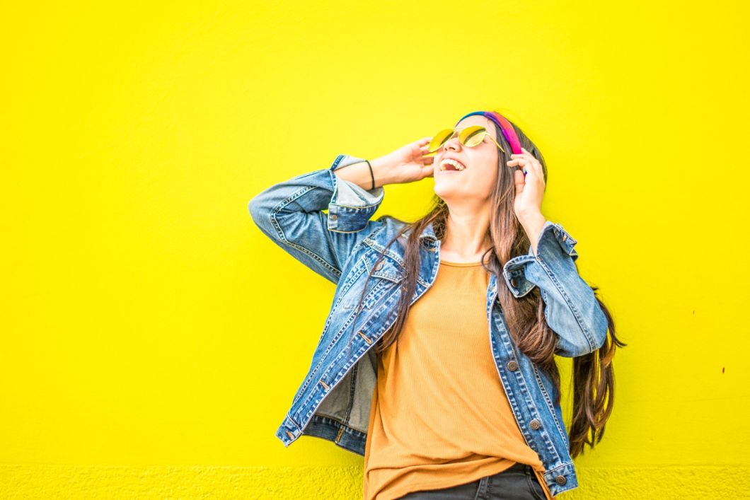 Woman looking up and smiling